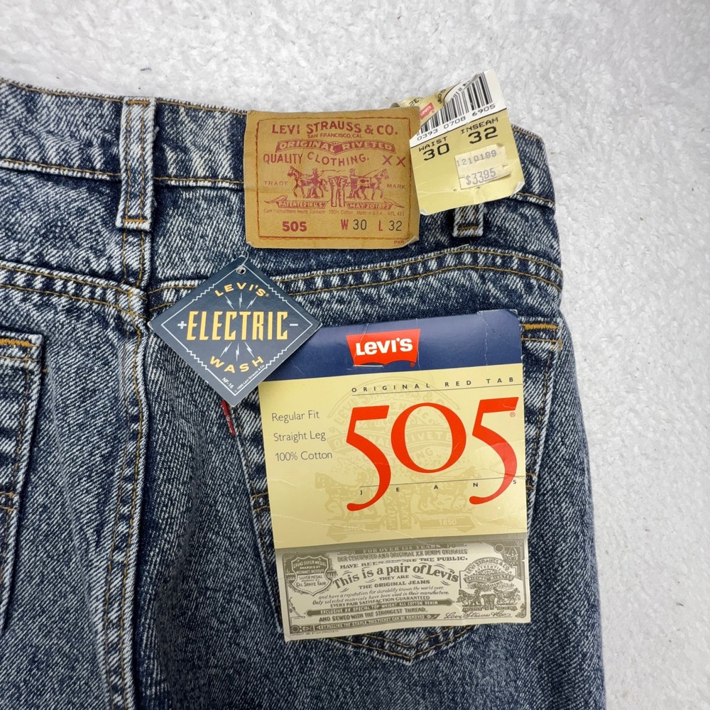 Vintage Levis 505 Electric Wash Jeans Mens 30x32 USA Acid Wash Blue NWT NOS